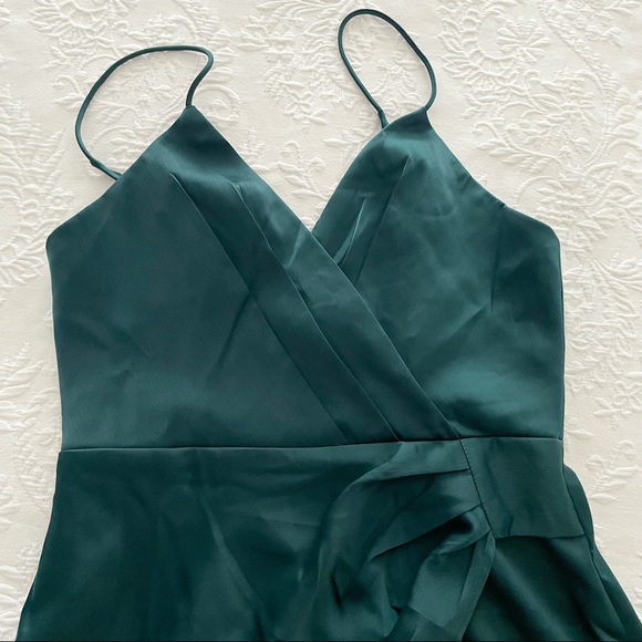 NWOT Lulus Quite Likely Dark Teal Satin Asymmetrical Midi Dress Small - Picture 8 of 14